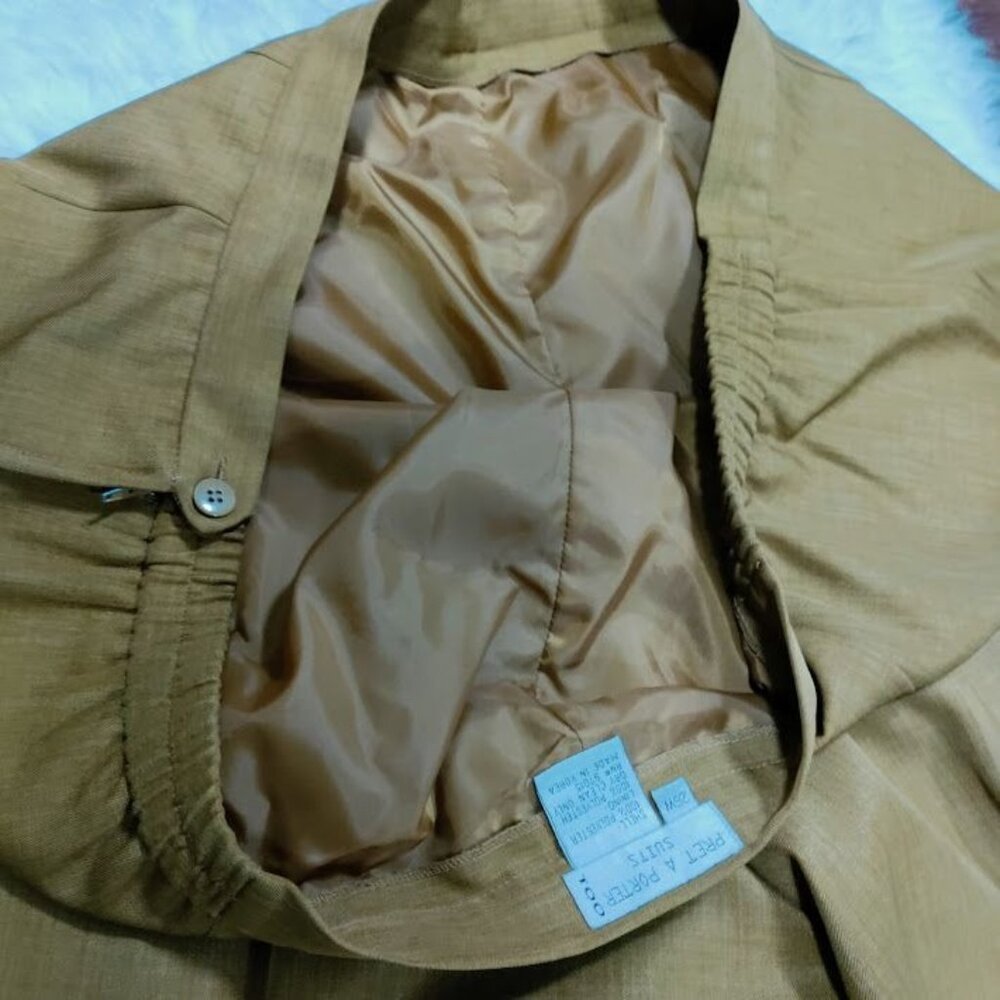 PRET A PORTER SUITS Stylish Tan Vintage Fully Lined Blazer & Pants Set Size 26W - Picture 12 of 16